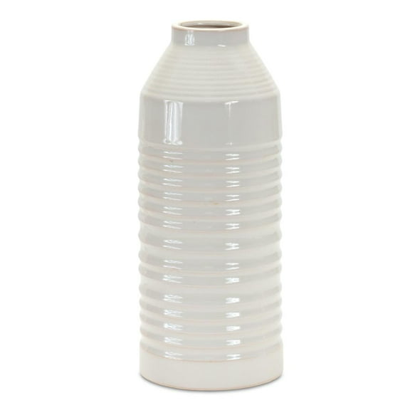 Melrose 14.75" White Ribbed Bottleneck Vase