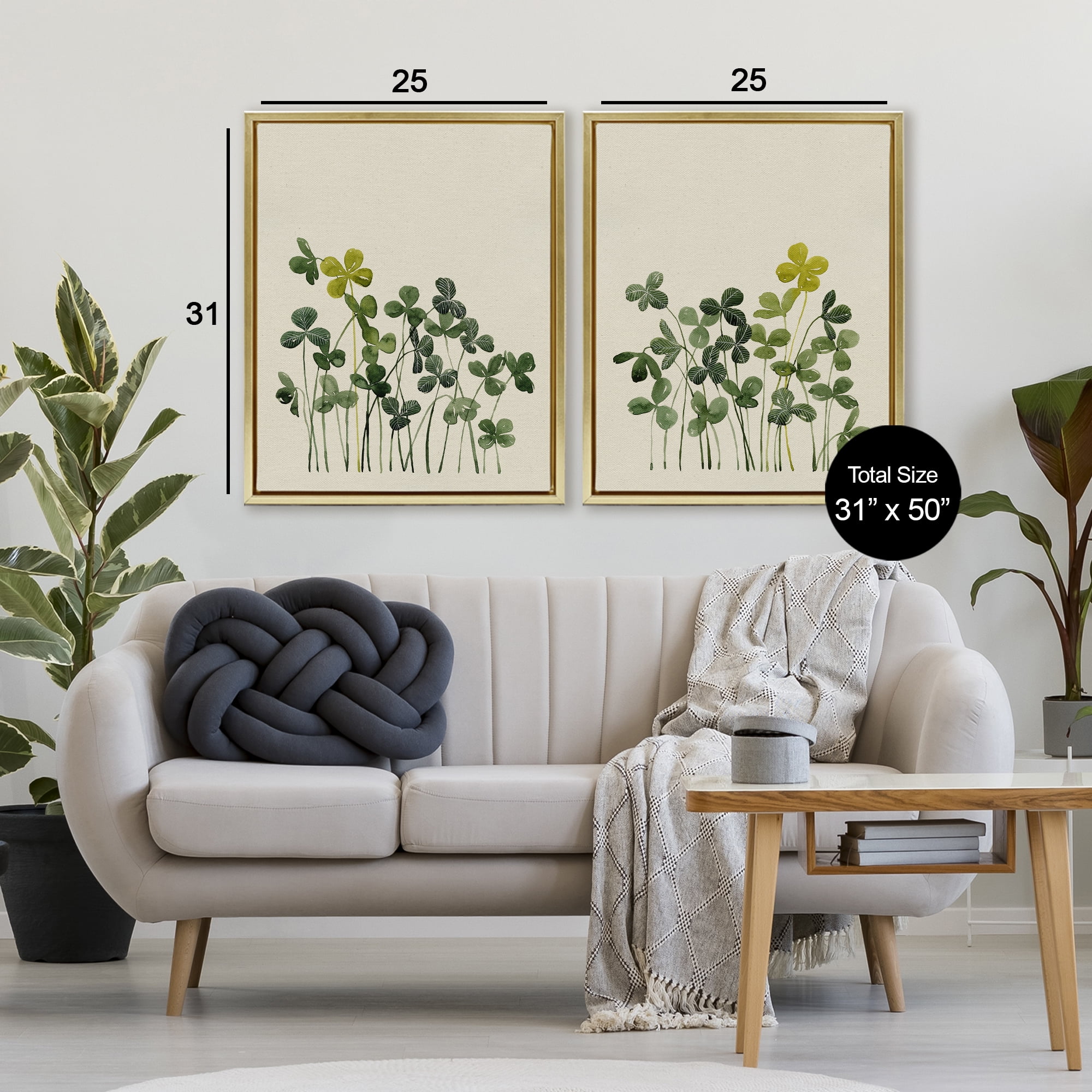 Minimal Hidden Gems 2 Piece Gold Framed Floater Canvas Set, design by Grace Popp