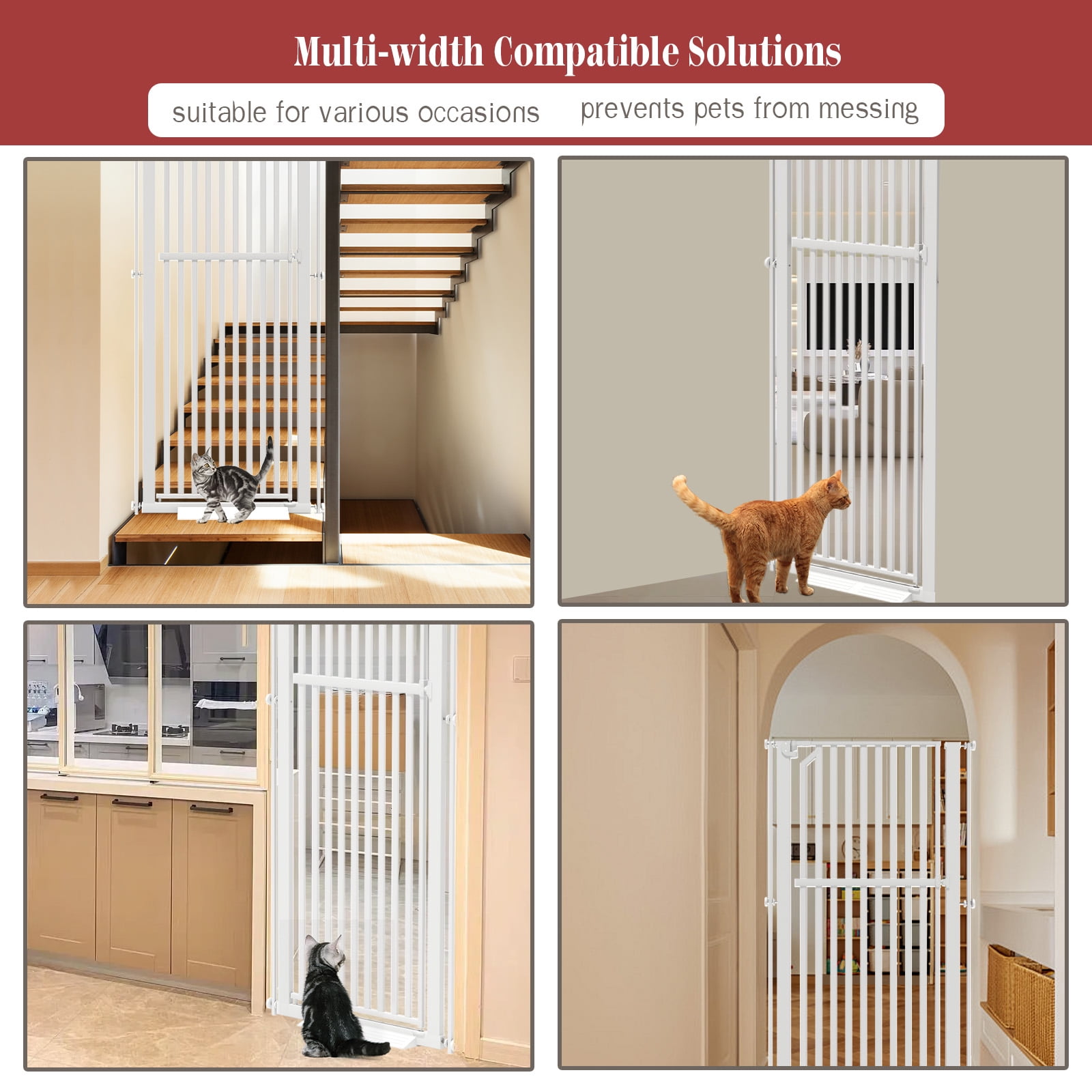 KORIMEFA 63" Extra Tall Baby Gate for Stairs 30"-33" Extra Wide Dog Gate for Doorways Hallways, Pressure Mounted Child Gate for Wide Opening, Auto Close Personal Safety for Babies and Pets, White