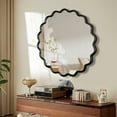 thumbnail image 3 of Hassch Round Mirror, 42 Inches Wall Mounted Farmhouse Decorative Circle Mirror with Solid Wood Frame, Bathroom Large Vanity Mirror for Living Room Bedroom Entryway (Black), 3 of 9