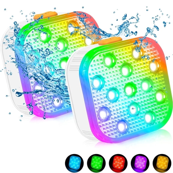 LED Submersible Pool Lights - Rechargeable Remote Control Swimming Pool Light with Timer, 16 LED Color changing IP68 waterproof Underwater Lights for Inground pool, Party, Bathtub, Hot tub (2 Pack)