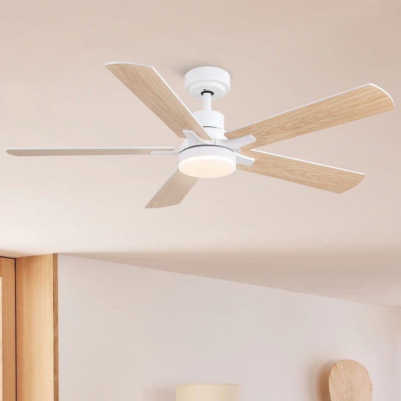 Wellspeed 52 in. Modern Ceiling Fan with Dimmable Light, for Indoor, Remote Control, 6 Speeds Reversible DC Motor, White