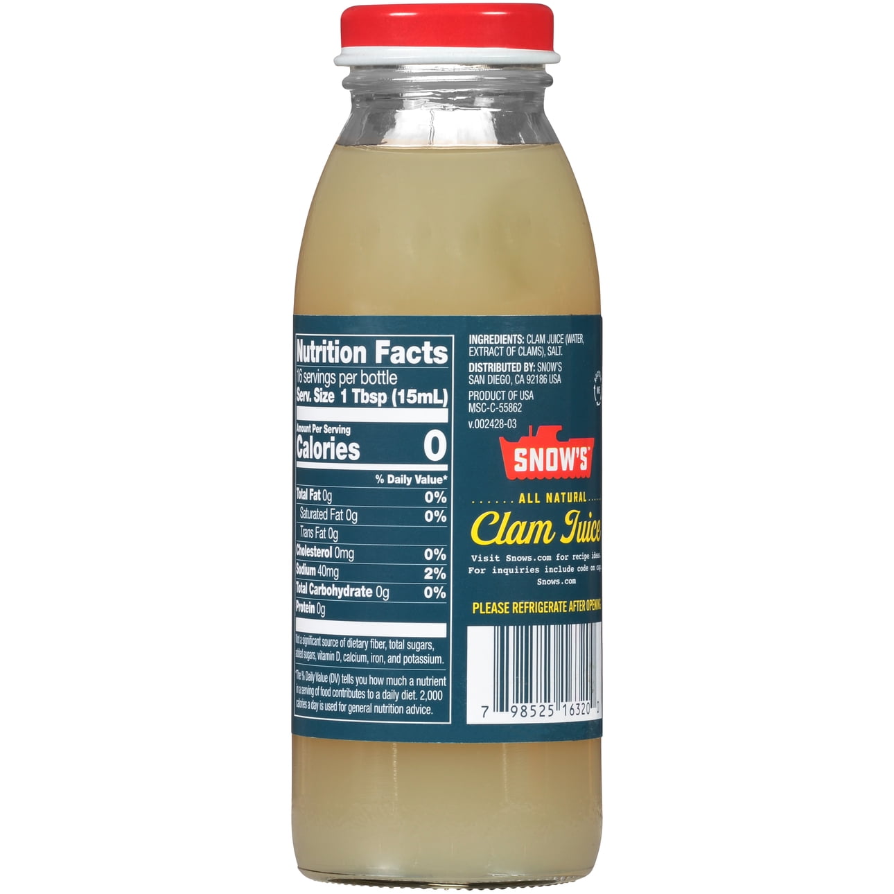 (2 pack) Snow's All Natural Clam Juice, 8 oz