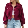 thumbnail image 1 of Bmisegm Veste en Velours Côtelé Décontractée pour Femmes avec Manches Veste Courte Rouge TG, 1 of 1