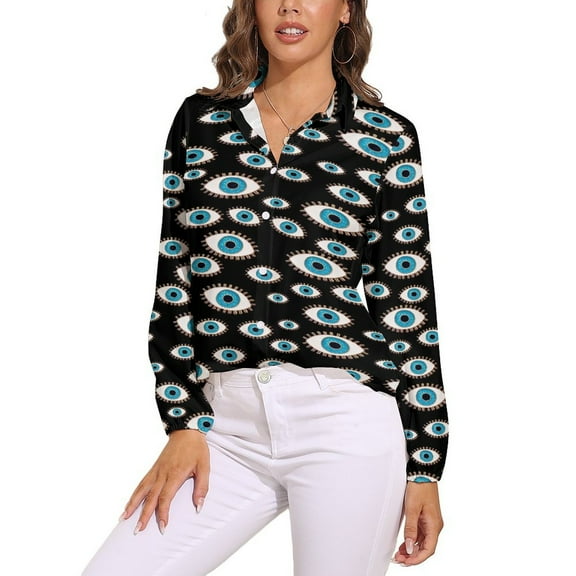 Evil Eye Long Sleeve Blouse Woman Streetwear Casual Shirts Summer Oversize Woman Streetwear Clothing Birthday Present