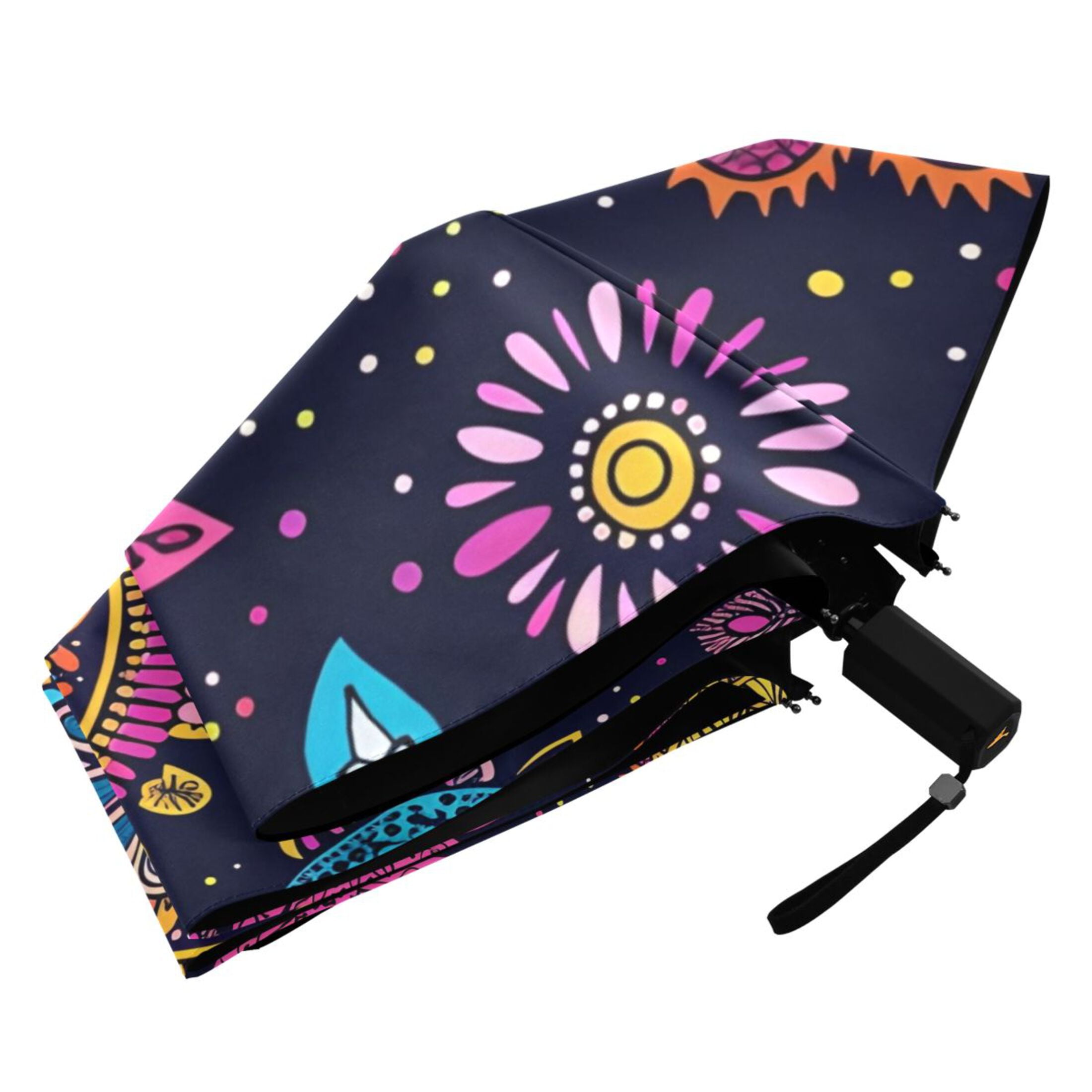 ALAZA Bohemian Mandala Flower UPF 50+ Compact Folding Umbrella for Rain Travel Umbrella Packable
