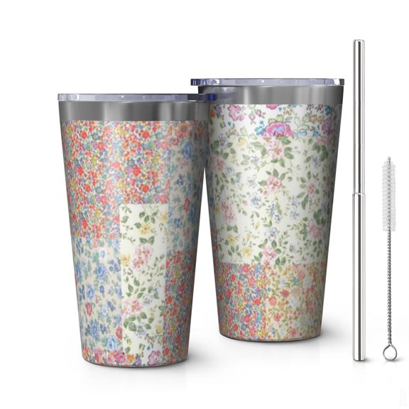 16oz Tumblers Pioneer Flower Stainless Steel Vacuum Insulated Double Wall Travel Tumbler Cups Mug with Lid and Straw,Cleaning Brush for Coffee,Tea