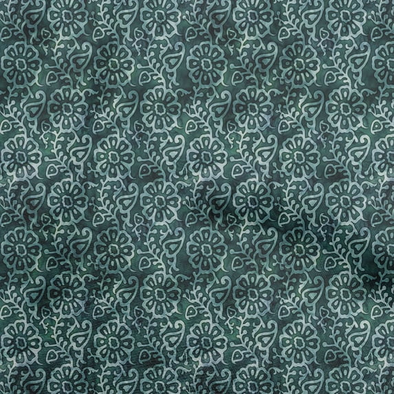 oneOone Cotton Flex Turquoise Green Fabric Asian Batik Floral Sewing Material Print Fabric By The Yard 40 Inch Wide