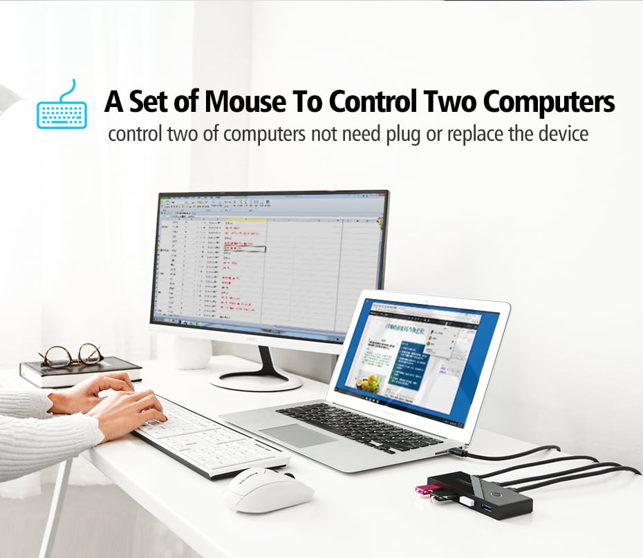 AUBEAMTO USB 3.0 Switcher Selector 2 Computers Sharing 4 USB Devices KVM Switch Hub Adapter for Keyboard Mouse Printer Scanner U-Disk, Hard Drives, Headsets, KVM Console Box Compatible with Mac/Win