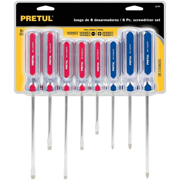 Juego de 8 desarmadores Pretul JD-8TP mango de PVC