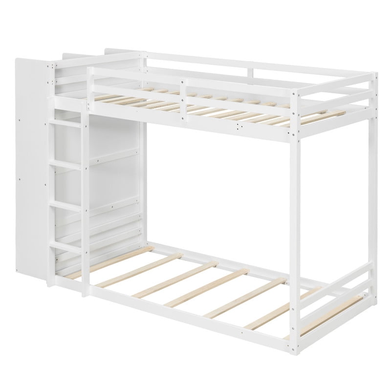 Twin Over Twin Bunk Bed with 6 Storage Drawers, 2-Tier Shelves & LED Light Strip, Reversible Wooden Bunk Bed Frame, Space-Saving Kids Bedroom Furniture