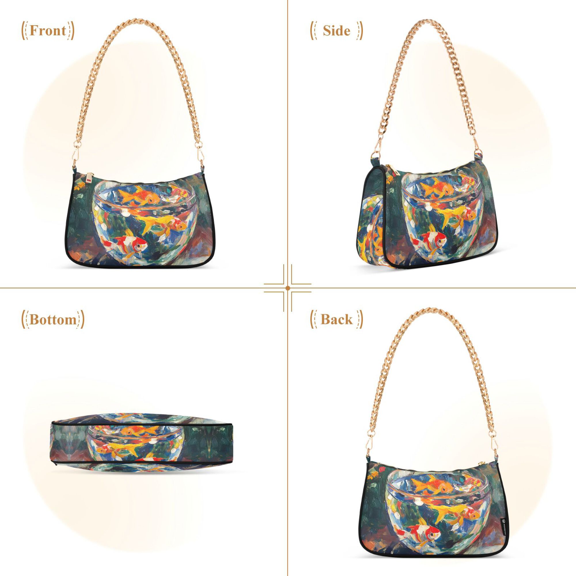 FORMRS Womens Shoulder Bag with Chain Strap Clutch Purse Cute Tote Handbag, Colorful Goldfish