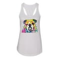 thumbnail image 2 of Wild Bobby Dean Russo Neon Colorful Pug Dog The Bulldog Dog Lover Women Racerback Tank Top, White, Large, 2 of 5