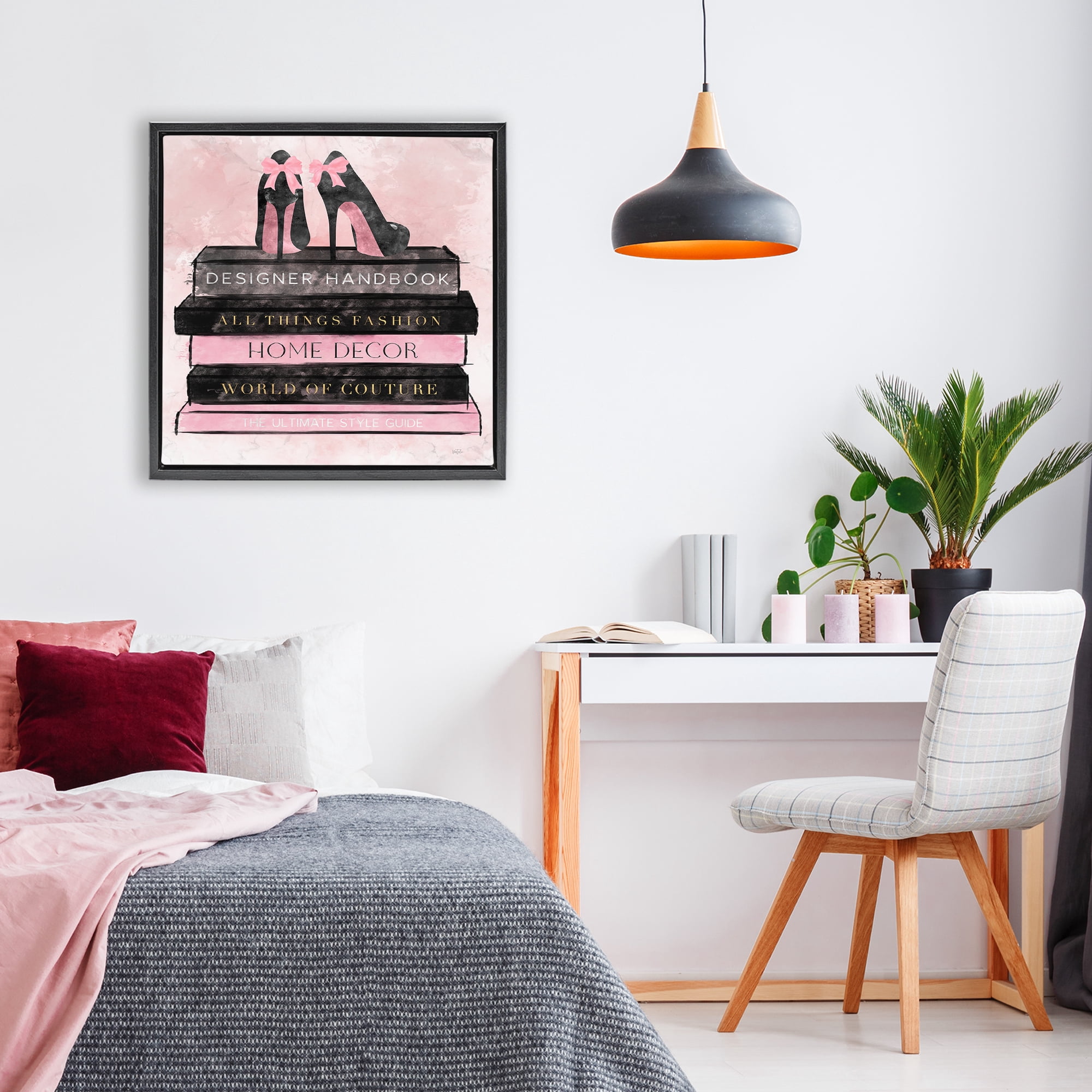 Stupell Industries All Things Fashion Book Stack Black Framed Floater Canvas Wall Art, design by Natalie Carpentieri