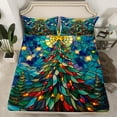 thumbnail image 2 of Manfei Kids Funny Christmas Tree Bed Sheets 4 Pieces, Merry Xmas King Sheets, Geometric Painting Sheet Set, Microfiber Bedroom Decor, 2 of 7