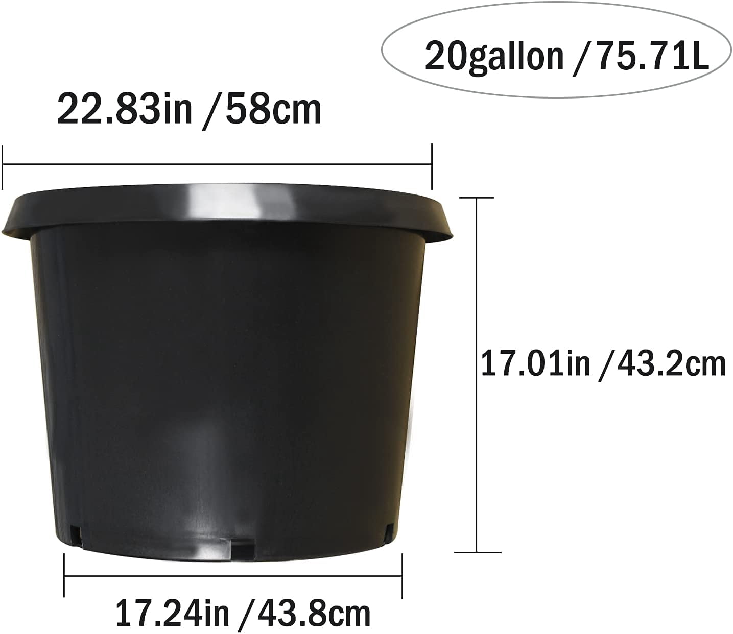Waltyotur 5-Pack 20 Gallon Round Premium Nursery Pot Plant Flower Seedling Container Garden Planter Pots for Indoor Outdoor Plants Flower Vegetables Black (20 Gallon)