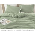 thumbnail image 6 of DNG Luxury 5 Piece Pom Pom Plain Pattern Comforter Set, 800 Thread Count, 100% Egyptian Cotton, White Vintage Pom-Pom Fringe Super Soft (Super King Size Light Sage Color), 6 of 9