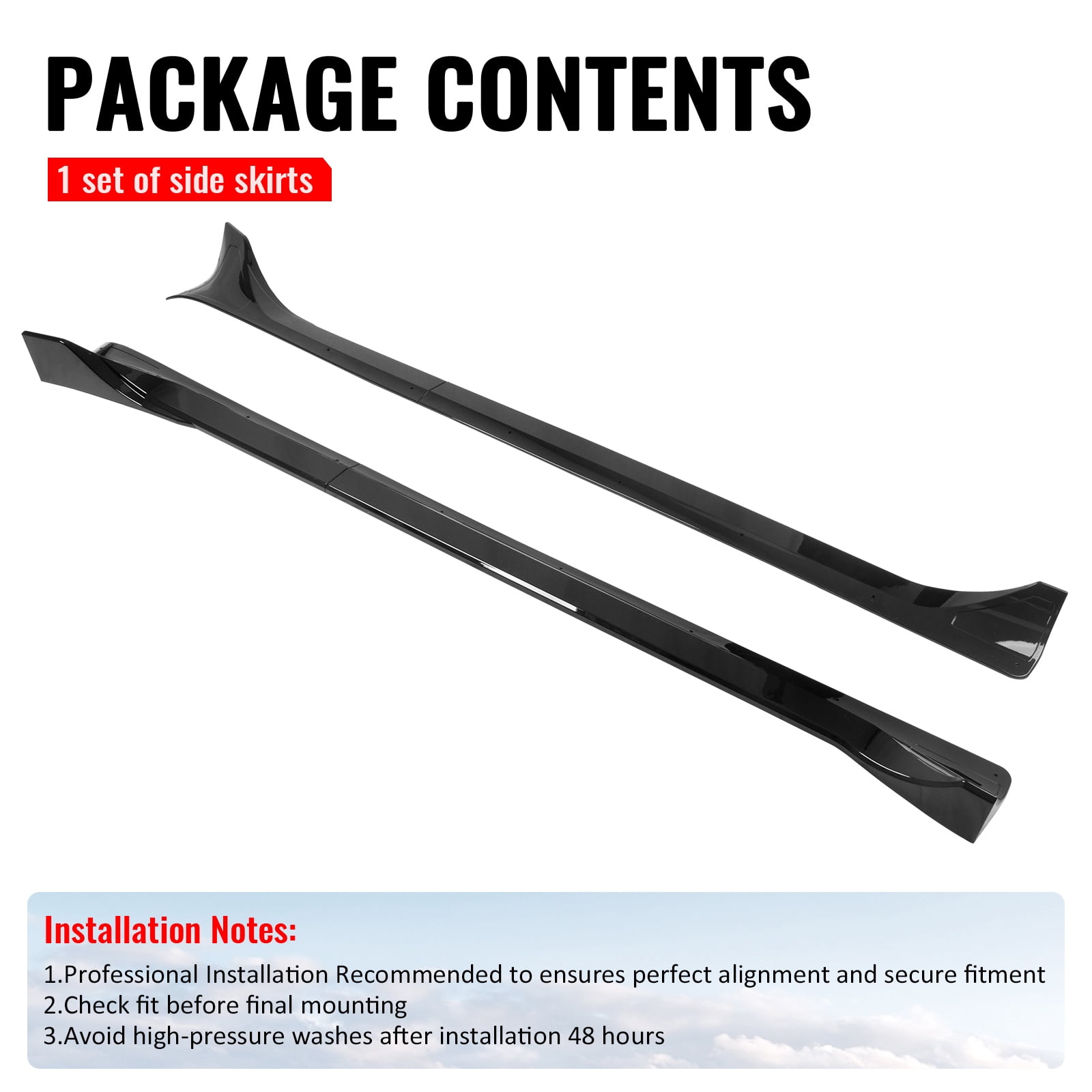 Ikon Motorsports Side Skirts Extension, Compatible with 2025-2026 Tesla Model Y Juniper, IKON Style ABS Plastic Gloss Black Rocker Panel Splitter Side Underbody Spoiler 2PC