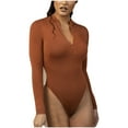 thumbnail image 1 of Penkiiy Combinaison à Manches Longues Col Roulé Simulé pour Femmes avec Fermeture Éclair Quart Shapewear Café Ventre, 1 of 5