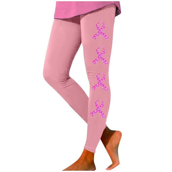 Kcodviy Women's Breast Cancer Prevention Figure Skating Pants Footless Month Printed High Waist Womens Negligee Short Tights Hip Lifting Exercise Leggings Yoga Pants (2)