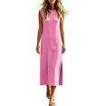 thumbnail image 5 of Tqcoqu Women's Crew Neck Sleeveless Midi Tank Dresses,Loose Split Hem Casual Long Dress with Side Pockets for Daily Wear,Watermelon Red Women's S-XXL, 5 of 6