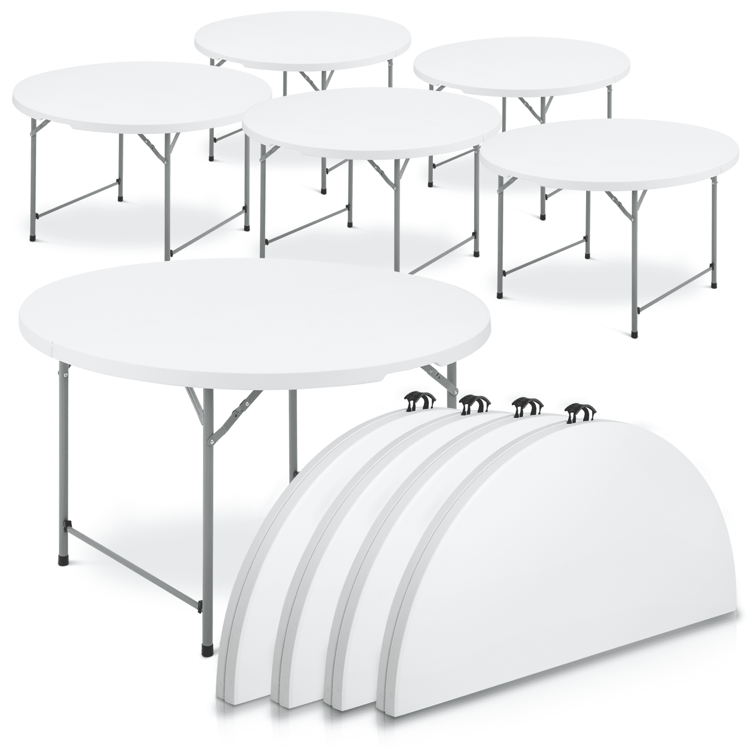 MoNiBloom 4Ft Portable Round Foldable Table Set of 10, Banquet Event