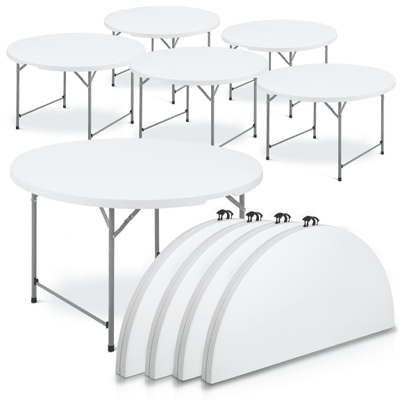 MoNiBloom 4Ft Portable Round Foldable Table Set of 10, Banquet Event Wedding Card Plastic Desk with Handle and Lock, White
