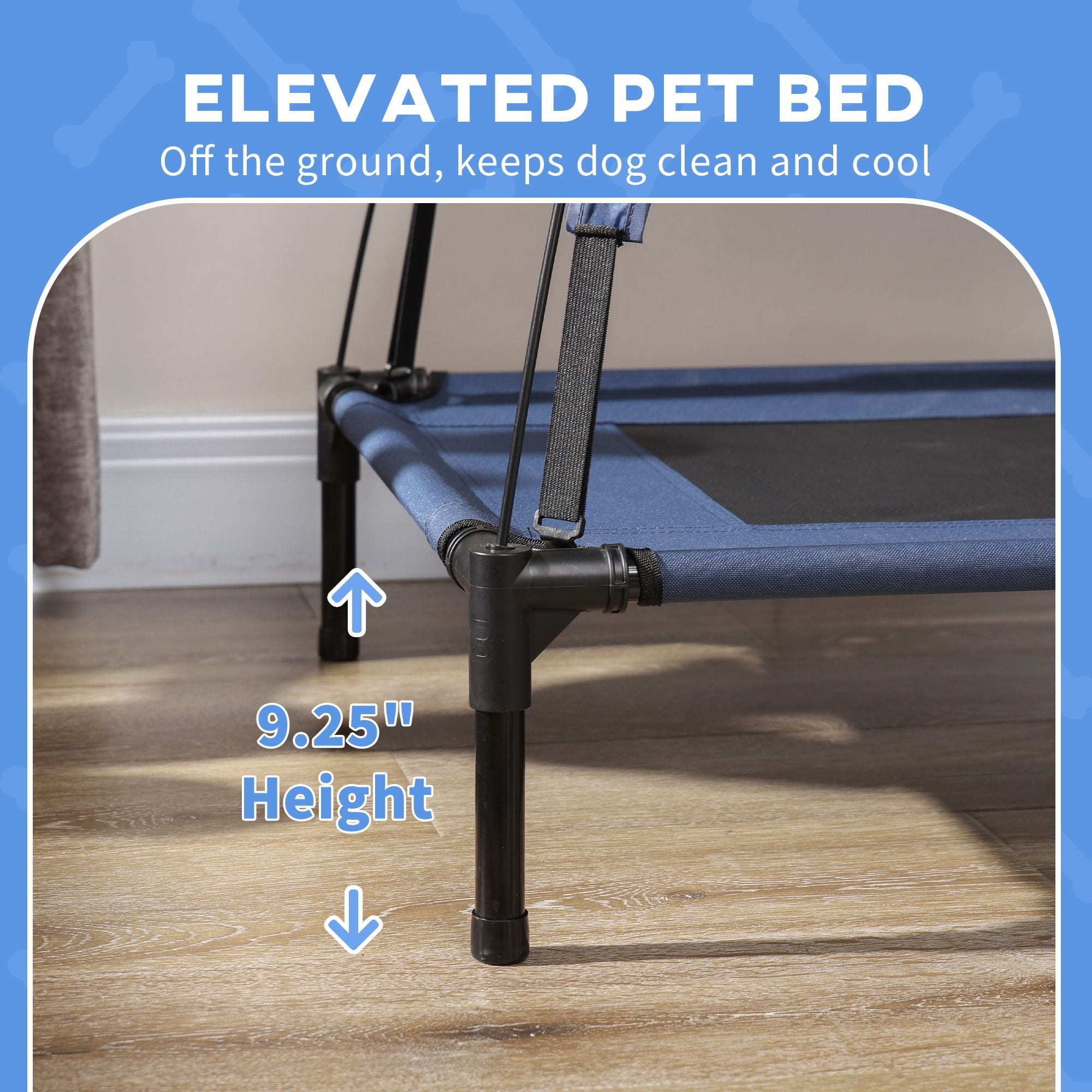 48" x 36" Elevated Dog Cot with Cooling Canopy Shade - Dark Blue Outdoor Pet Bed