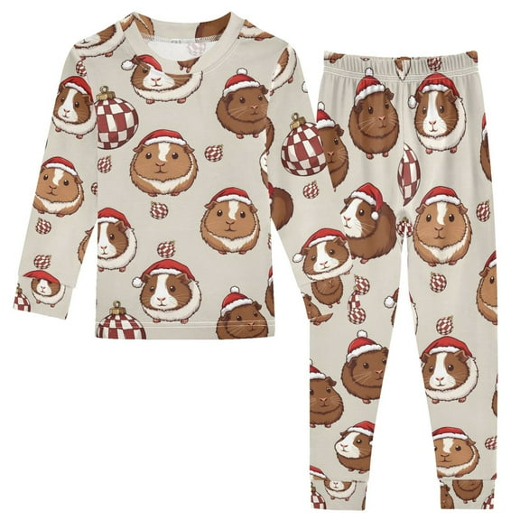joogoo Christmas Capybara 2 Piece Long Sleeve Tee and Pants Cotton Pajama Set 5Y