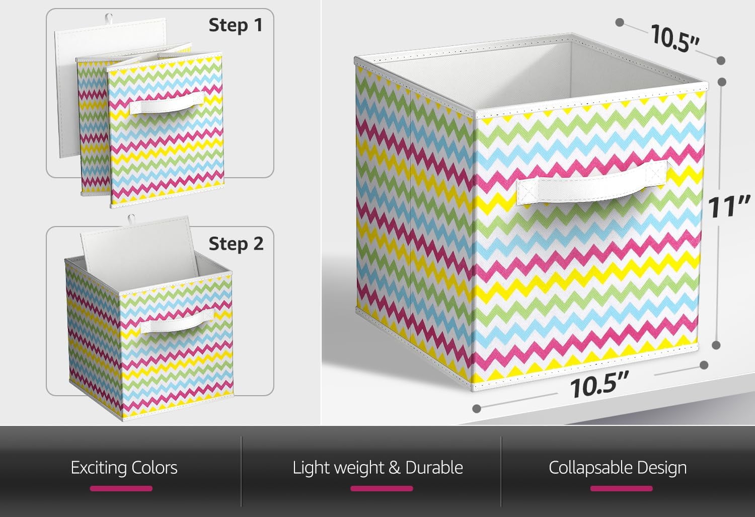 Sorbus 11" Foldable Chevron Print Fabric Storage Cube Bin, Rainbow