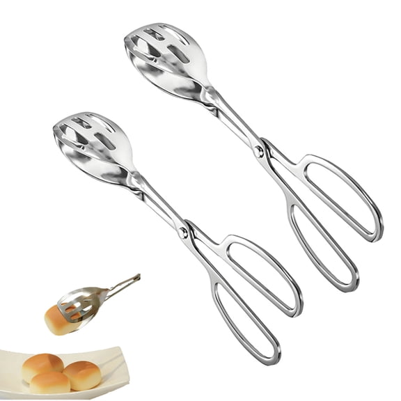 2 Pcs Kitchen Tongs for Cooking for Buffet Party Catering - Stainless Steel Salad Tongs for Food Bread Cake Bake Dessert, Serving Tongs for Grill, Steak, Barbecue, Scissor Design：