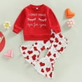 thumbnail image 4 of GYRATEDREAM Infant Baby Girls Valentine's Day Outfits Crewneck Long Sleeve Sweatshirt and Heart Love Print Bell-bottoms Flared Pant Set Toddler Spring Fall Clothes Red for 6M-4T, 4 of 8