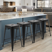 XF XINFENG 24 inch Metal Bar Stools Set of 4, Backless Stackable Outdoor Kitchen Counter Stool with Rubber Footpads, Black