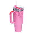 thumbnail image 2 of 40 oz H2.0 stainless steel insulated handle straw cup, car travel cup, iced coffee cup, outdoor | BPA free | Valentine's Day pink love gift, 2 of 4