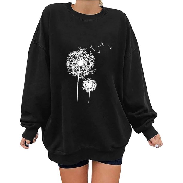 Gibobby Sudaderas para mujer Blusa informal de manga larga con cuello redondo y letras impresas para mujer (Negro, XXL)