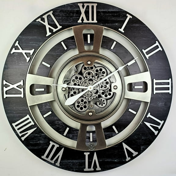 THE GEARS CLOCK Wall Clock with Real Moving Gears EN-LI_ 36 in Round Vintage-Black