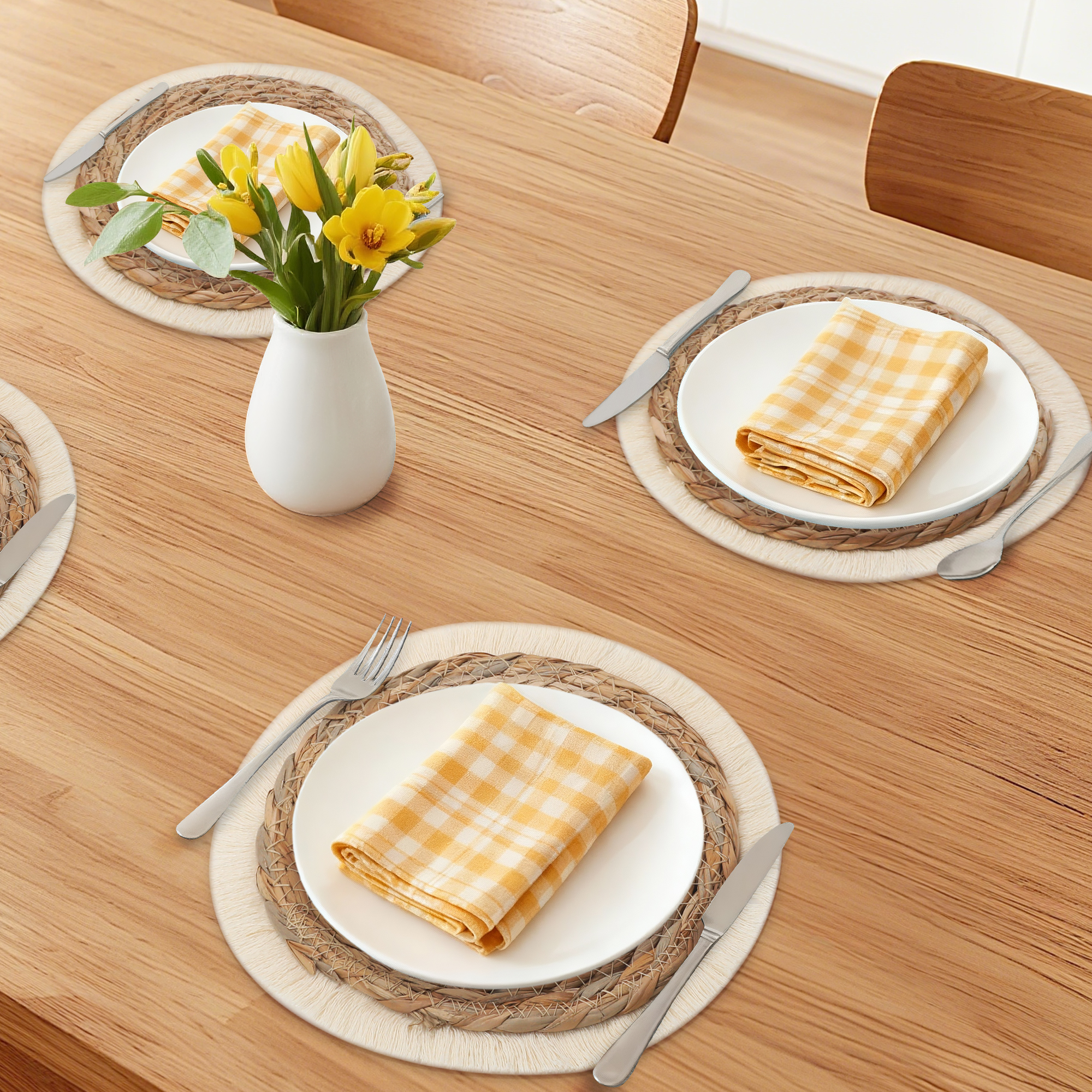 Unique Bargains Set of 4 Farmhouse Placemats for Dining Table Beige/Brown 9.8inch