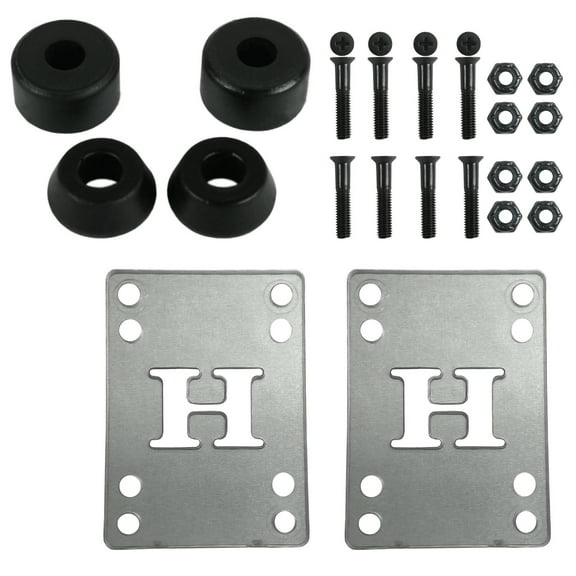 Skateboard Bushings Hard 98 with Clear Riser Pads and 1" Phillips Hardware