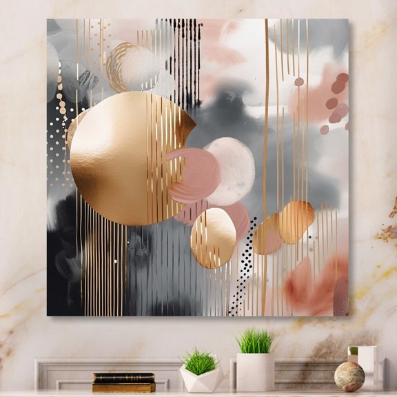 Designart "Marble Abstraction Soft Colors and Lines I" Abstract Marble Metal Art Living Room