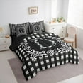 thumbnail image 3 of Feelyou Chic Letter A Twin Bedding Sets 7-Piece for Kids, Black White Buffalo Plaid Bedding Comforter Set, Retro Damask Floral Reversible Sheet Sets, Lightweight Room Decor, 3 of 7