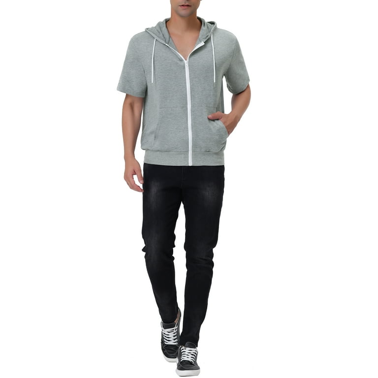 Unique Bargains Men's Short Sleeve Solid Color Zip Up Sport