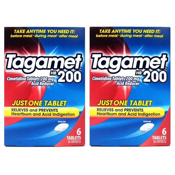 2 Pack - Tagamet HB 200 mg Cimetidine Acid Reducer and Heartburn Relief, 6 Count
