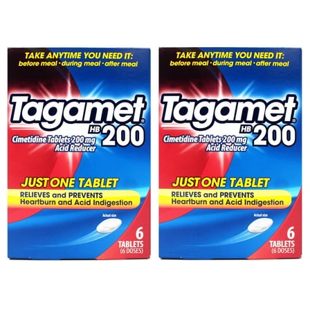 2 Pack - Tagamet HB 200 mg Cimetidine Acid Reducer and Heartburn Relief, 6 Count