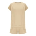 thumbnail image 6 of Jalioing Women's Summer Lounge Set 2 Piece Short Set Cap Sleeve Shirt with Drawstring Shorts with Pocket Casual Outfits, 6 of 8