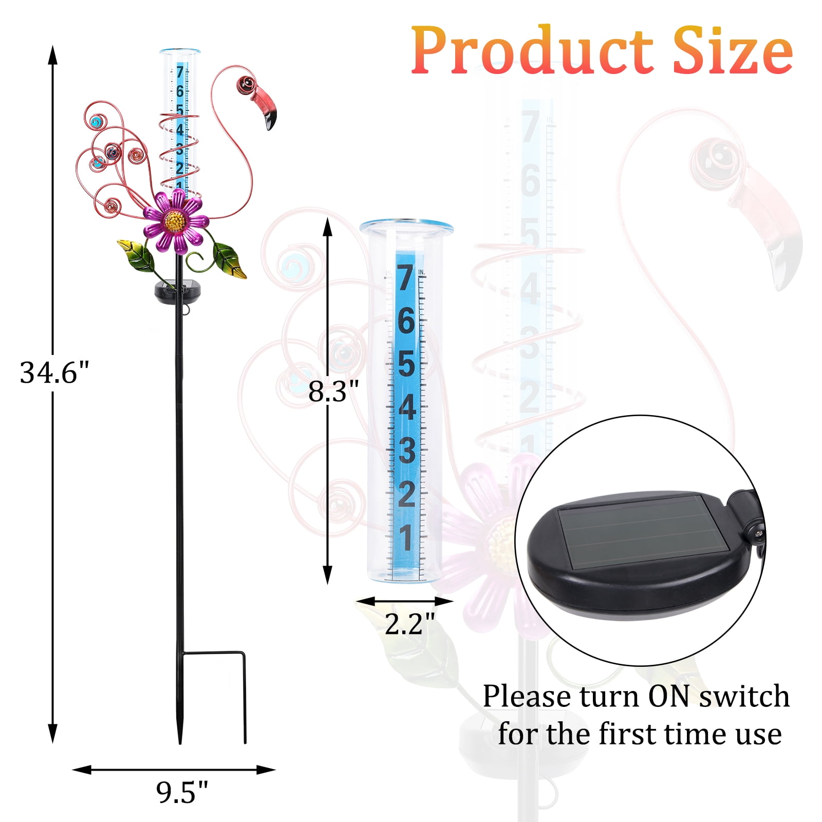 Solar Rain Gauge Waterproof Flamingo Rain Gauge With LED Light For Patio, Path And Garden Decoration, Outdoor Decoration