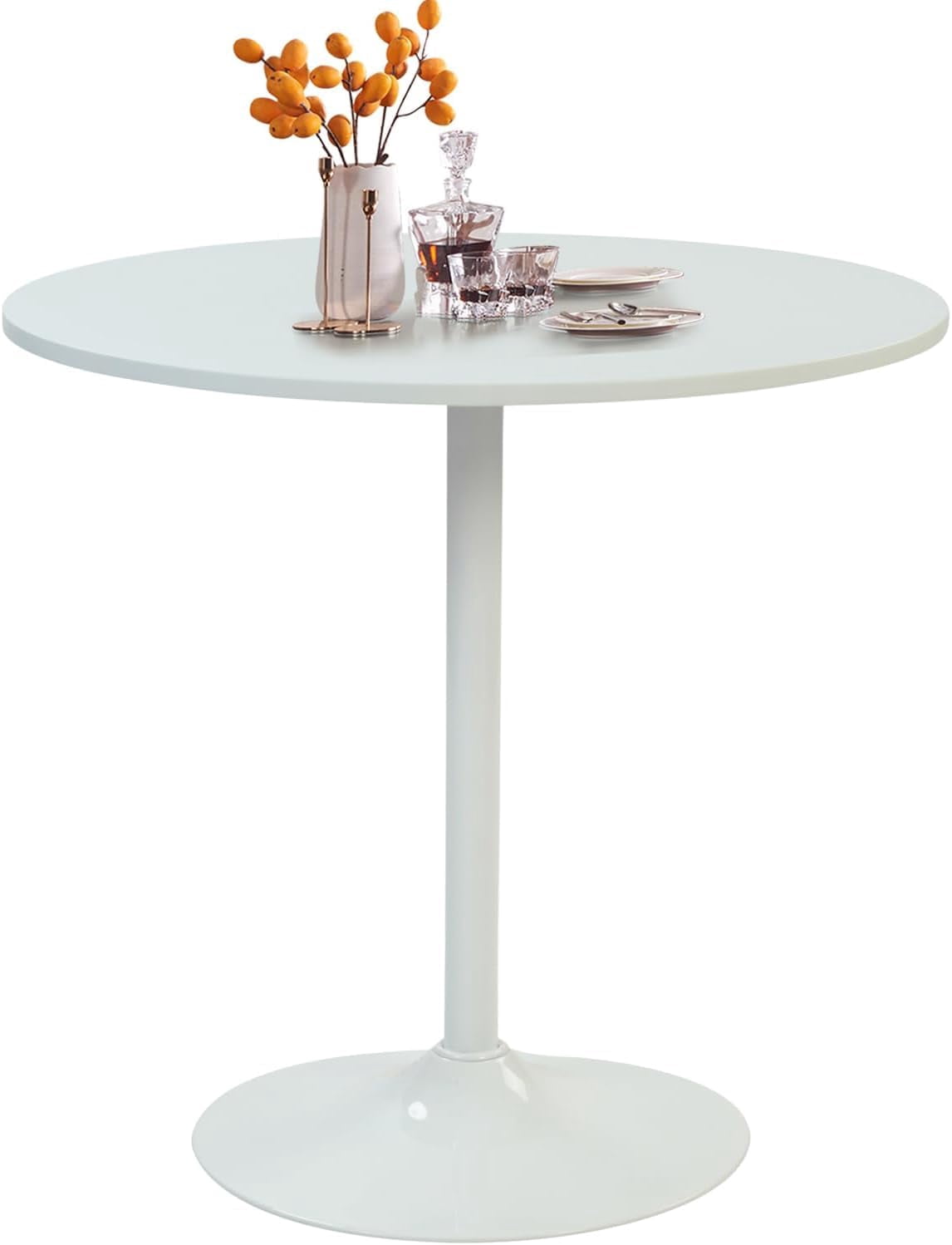31.5" Dining Table for 2-4 with Enlarged Pedestal Base, Round Bar Table Top, Kitchen Table for Kitchen Living Room Cafe Small Spaces, White