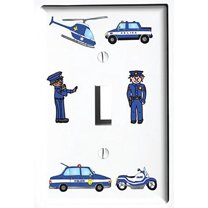 Police Light Switch Plate and Outlet Covers/Police Men, Trucks, Cars, Helicopter, and Motorcycle Children's Room Wall Decor