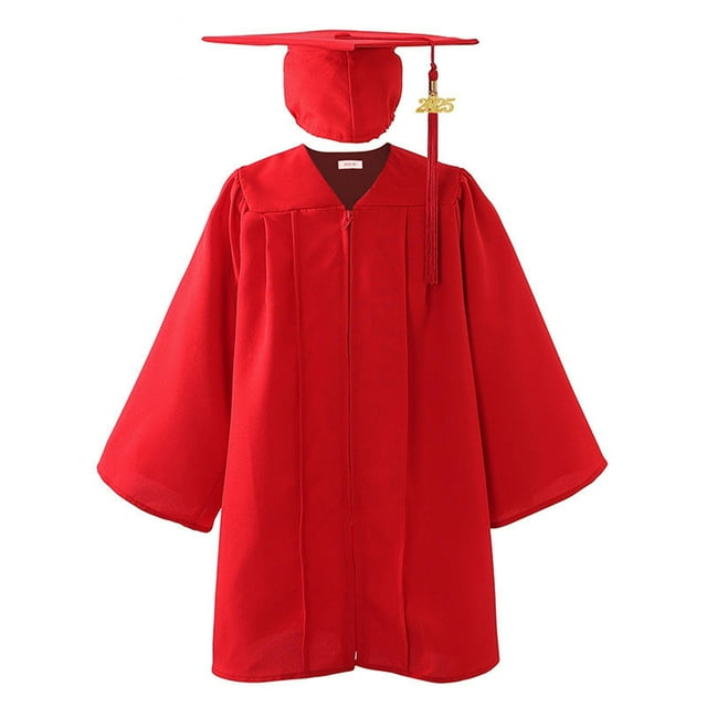 YUNAFFT Kids Graduation Gown Set Shiny Surface Academic Dress Cap Included 100% Polyester Long Sleeve Solid Color 4-14Y Boys Girls