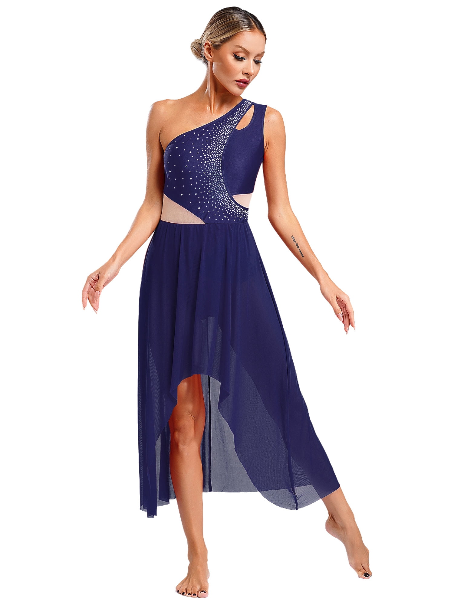 Iiniim Women's Liturgical Praise Dance Dress - Sleeveless Metallic Gold Color Block Lyrical Costume