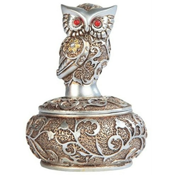 Silver and Gold Owl Round Jewelry Trinket Keepsake Box Bird Animal Decoration